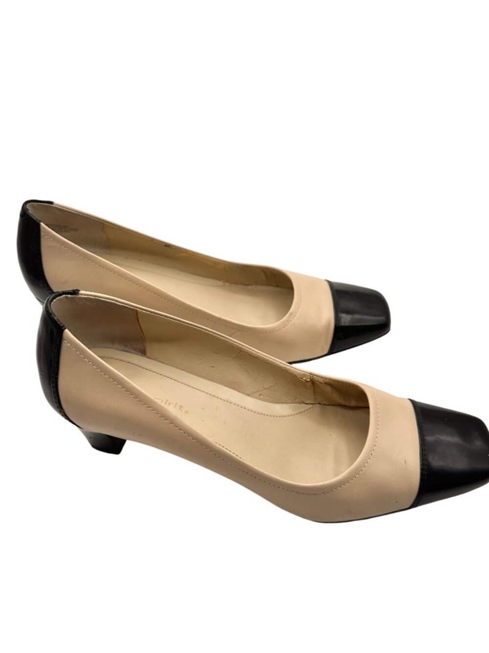 Easy Spirit Size 7.5 Beige & Black Leather Kitten Heel Pumps - Picture 5 of 14